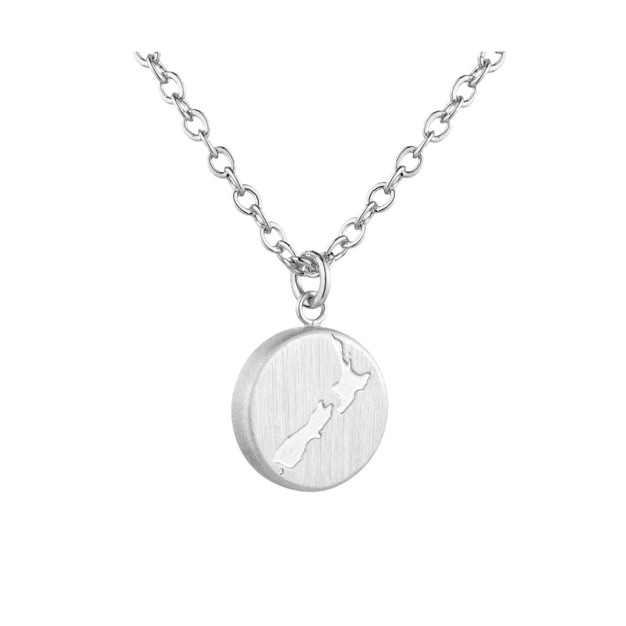 Round NZ Map Necklace - Silver